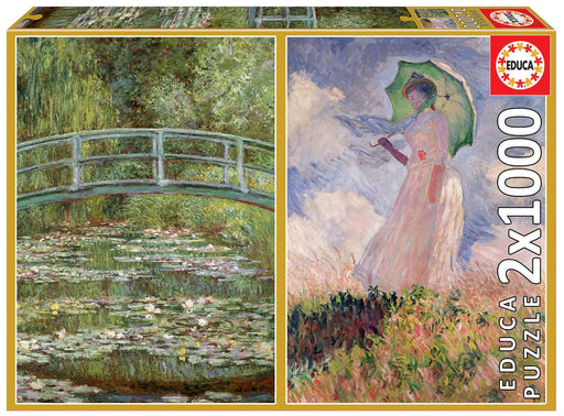 Educa Universalios dėlionės Claude Monet – The Water-Lily Pond + Woman With Parasol Turned to the Left, 2 x 1000