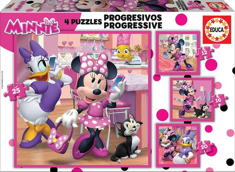 Educa Vaikiškos dėlionės Minnie Happy Helpers, 12+16+20+25 pcs